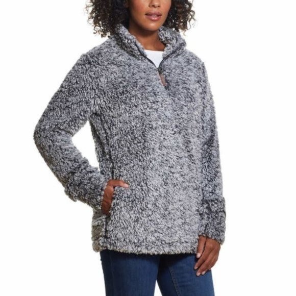 WEATHERPROOF VINTAGE Cozy Sherpa Lined Pullover - Grey - NWOT - Medium - Picture 1 of 5